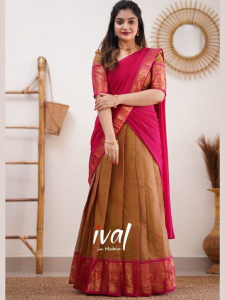 South Super Hit Kanjiveram Silk Pure Zari Half Saree  Half Saree Lehenga