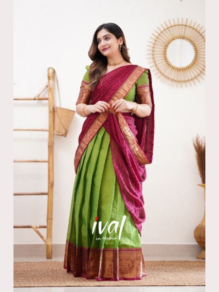 South Super Hit Kanjiveram Silk Pure Zari Half Saree  Half Saree Lehenga