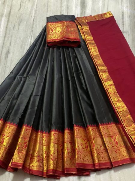 South Super Hit Kanjiveram Silk Pure Zari Half Saree  Half Saree Lehenga