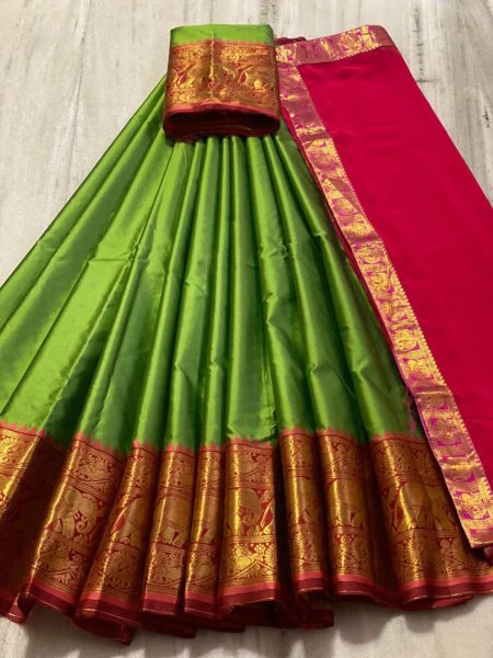 South Super Hit Kanjiveram Silk Pure Zari Half Saree  Half Saree Lehenga