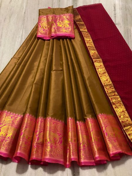 South Super Hit Kanjiveram Silk Pure Zari Half Saree  Half Saree Lehenga