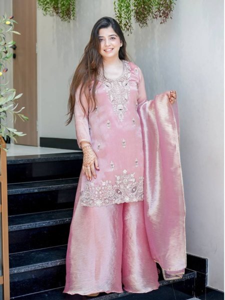 Sparkling Baby Pink Fully Stitch Silk Suit with Lace Border Dupatta for Boutique Buyers  