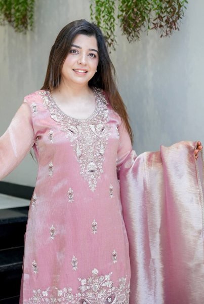 Sparkling Baby Pink Fully Stitch Silk Suit with Lace Border Dupatta for Boutique Buyers  Ready To Wear Collection