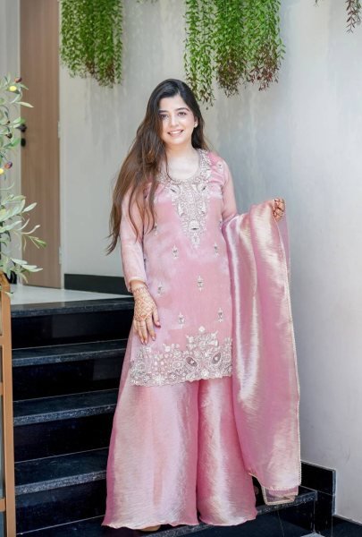 Sparkling Baby Pink Fully Stitch Silk Suit with Lace Border Dupatta for Boutique Buyers  Ready To Wear Collection