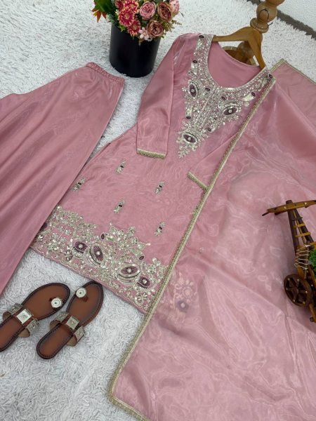 Sparkling Baby Pink Fully Stitch Silk Suit with Lace Border Dupatta for Boutique Buyers  Ready To Wear Collection
