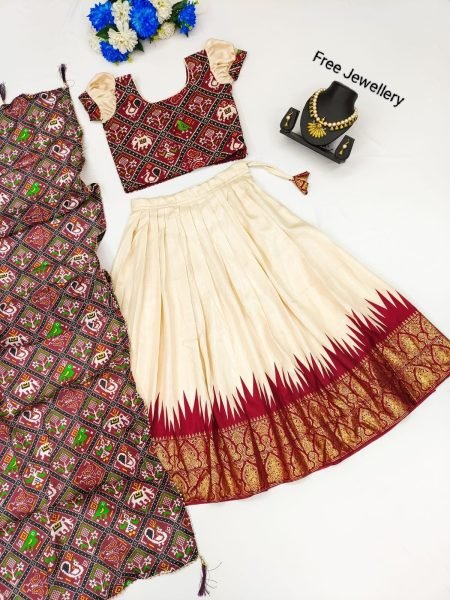 Special kids Collection  Zari Foil-Work Stitched Lahenga Choli with Dupatta  Girls Wear