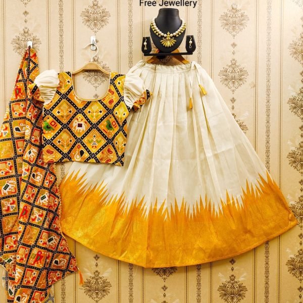 Special kids Collection  Zari Foil-Work Stitched Lahenga Choli with Dupatta  Girls Wear