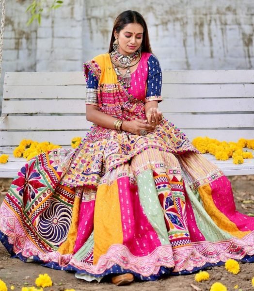 Special Navratri Muslin Cotton Printed Lehenga Choli With Mirror Work Navratri Lehnega Choli