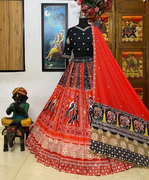 Special Navratri Muslin Cotton Lehenga Choli With Mirror Work Navratri Lehnega Choli