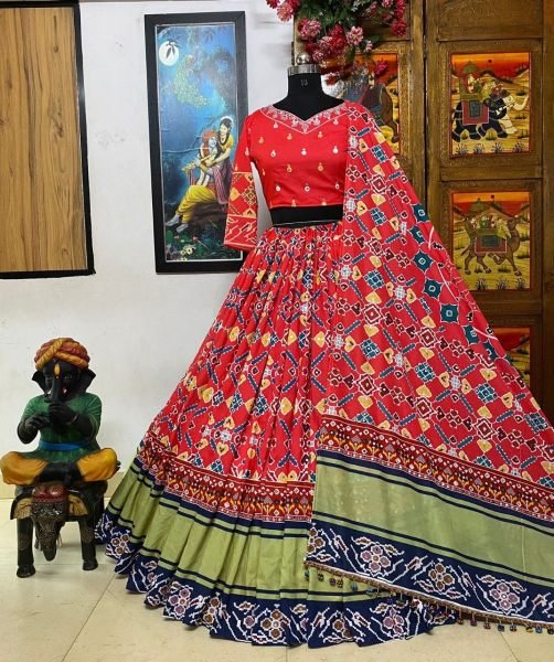 Special Navratri Muslin Cotton Lehenga Choli With Mirror Work Navratri Lehnega Choli