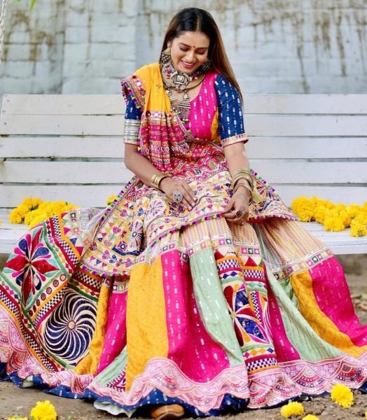 Special Navratri Muslin Cotton Printed Lehenga Choli With Mirror Work Navratri Lehnega Choli