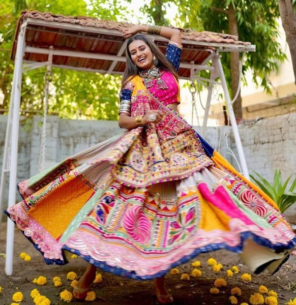 Special Navratri Muslin Cotton Printed Lehenga Choli With Mirror Work Navratri Lehnega Choli