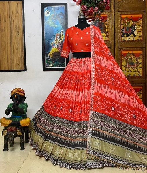 Special Navratri Muslin Cotton Lehenga Choli With Mirror Work Navratri Lehnega Choli