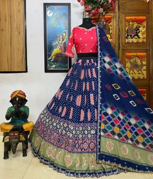 Special Navratri Muslin Cotton Lehenga Choli With Mirror Work Navratri Lehnega Choli
