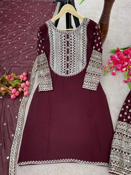 Special Wedding Wear Faux Georgette Sharara Suit With Embroidery Work  Ready To Wear Collection