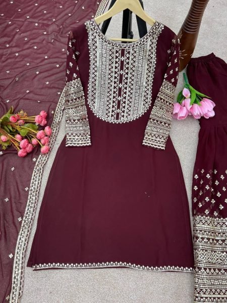 Special Wedding Wear Faux Georgette Sharara Suit With Embroidery Work  Ready To Wear Collection