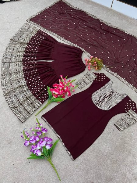 Special Wedding Wear Faux Georgette Sharara Suit With Embroidery Work  Ready To Wear Collection