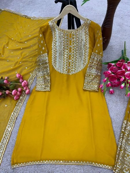 Special Wedding Wear Faux Georgette Sharara Suit With Embroidery Work  Ready To Wear Collection