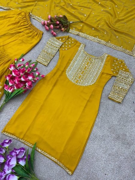 Special Wedding Wear Faux Georgette Sharara Suit With Embroidery Work  Ready To Wear Collection