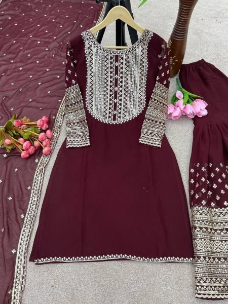 Special Wedding Wear Faux Georgette Sharara Suit With Embroidery Work  Ready To Wear Collection