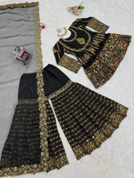  party Wear Special Faux  Gorgette Sharara set Ready To Wear Collection