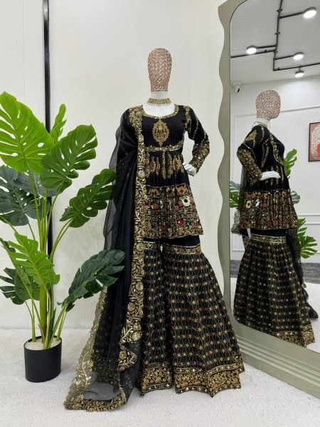  party Wear Special Faux  Gorgette Sharara set Ready To Wear Collection