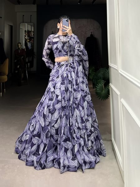 Spectacular Navy Blue Digital Printed Silk Festival Wear Lehenga Choli Designer Lehenga Choli