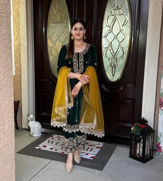 Splendid Velvet Sequin Embroidery Suit with Plazzo and Moti Lace Dupatta for Reseller at Bulk Price Ready To Wear Collection