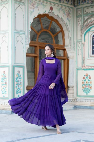 Square Neck With Attractive Back Pattern Georgette Gown With Dupatta  Kurti With Dupatta Wholesale