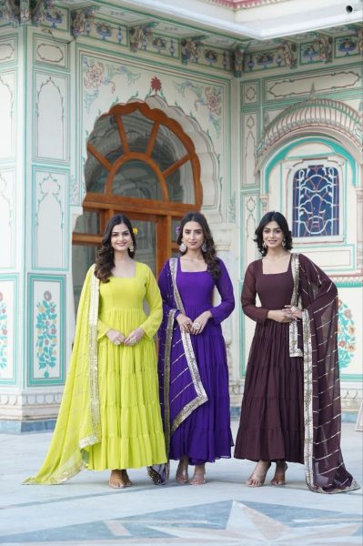 Square Neck With Attractive Back Pattern Georgette Gown With Dupatta  Kurti With Dupatta Wholesale