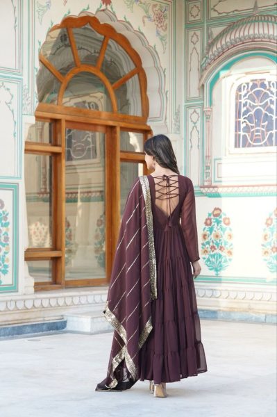 Square Neck With Attractive Back Pattern Georgette Gown With Dupatta  Kurti With Dupatta Wholesale