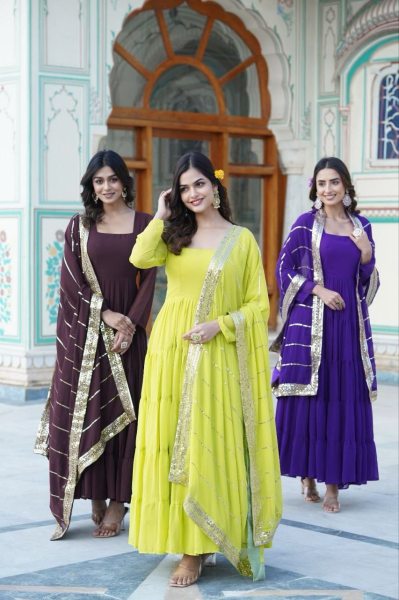 Square Neck With Attractive Back Pattern Georgette Gown With Dupatta  Kurti With Dupatta Wholesale