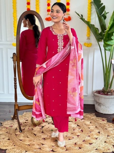 Stay stylish and comfortable with this beautifully embroidered suit set at Wholesale Rates 3 Piece Kurti Set