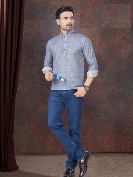 Steel Grey Linen Casual Kurta for Men Everyday Versatile Style Mens Wear