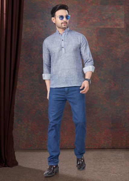 Steel Grey Linen Casual Kurta for Men Everyday Versatile Style Mens Shirt