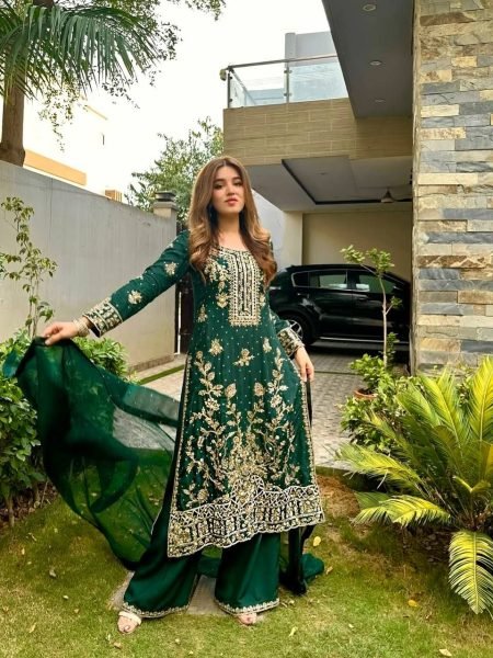Stitched Collection Beautiful Chinon Silk Green Salwar Suit Wholesale Price 