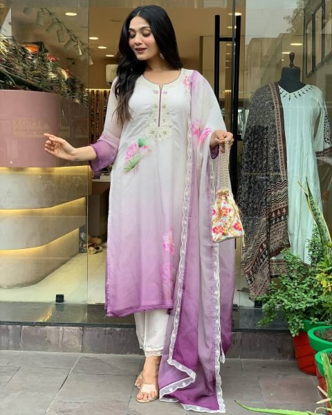 Stitched Tebby Silk Kurti with Embroidered Design Viscose Bottom   Dupatta with Lace Detail Bulk Stock Available  3 Piece Kurti Set