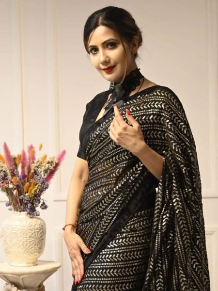 Stunning Black Georgette Saree with Full Sequins Work  & Banglori Satin Blouse Wholesale Manufacturer Rate Georgette Sarees Wholesale