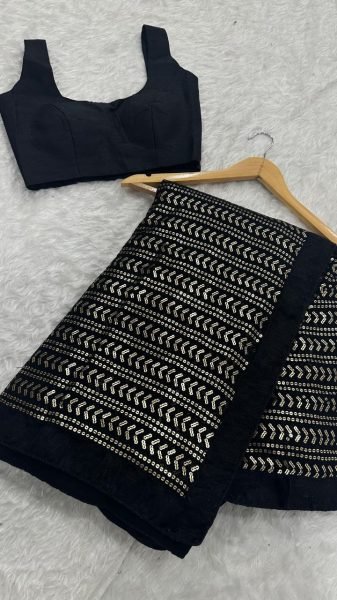 Stunning Black Georgette Saree with Full Sequins Work  & Banglori Satin Blouse Wholesale Manufacturer Rate Georgette Sarees Wholesale