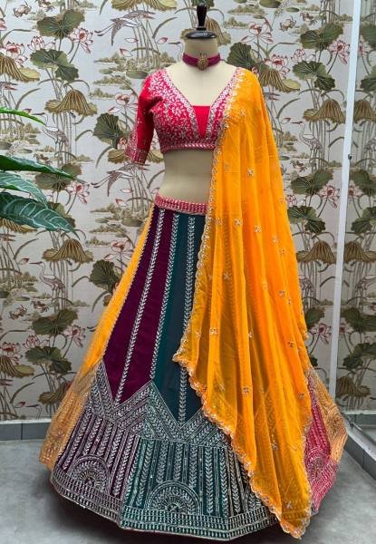 Stunning Choice for Weddings Royal Multicolor Georgette Lehenga Choli Single Available  Designer Lehenga Choli