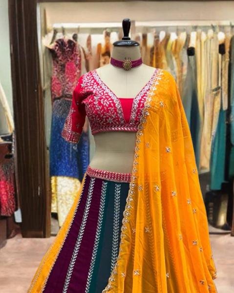 Stunning Choice for Weddings Royal Multicolor Georgette Lehenga Choli Single Available  Designer Lehenga Choli