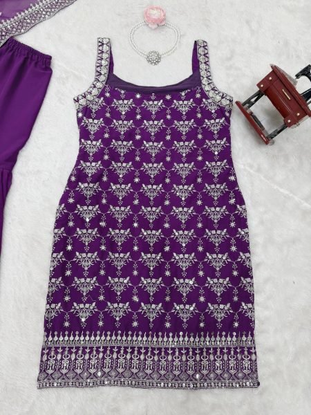 Stunning Faux Georgette Sequence Work Embroidered Sharara Suit for Wedding Wear Ready To Wear Collection