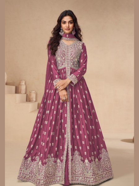 Stunning Pink Chinon Silk Anarkali Lehenga Suit with Embroidery & Sequins Work Wedding Wear for Resellers