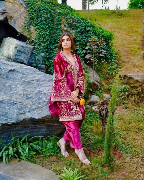 Stunning Pink Velvet Kurti-Plazzo Set with Georgette Dupatta and Sequin Embroidery Work Ready To Wear Collection