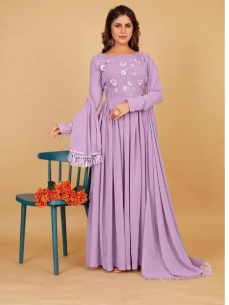 Stunning Purple Color Faux Georgette Anarkali Gown Salwar Kameez