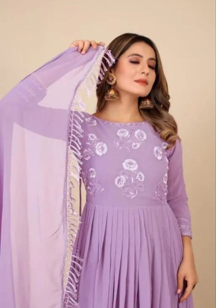 Stunning Purple Color Faux Georgette Anarkali Gown Anarakali Gown Wholesale