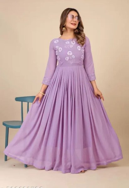 Stunning Purple Color Faux Georgette Anarkali Gown Anarakali Gown Wholesale