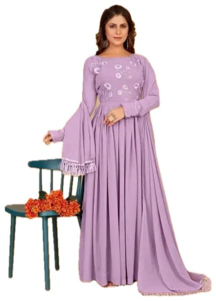 Stunning Purple Color Faux Georgette Anarkali Gown Anarakali Gown Wholesale