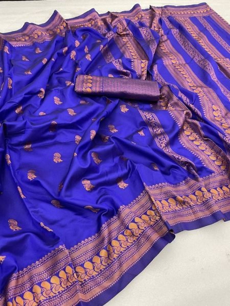  STUNNING ROYAL BLUE COLOUR PURE SEMI SILK SAREE Banarasi Saree Wholesale