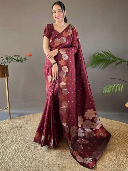 Stunning Soft Lichi Silk Saree with Rich Pallu & Jacquard Blouse Sarees 